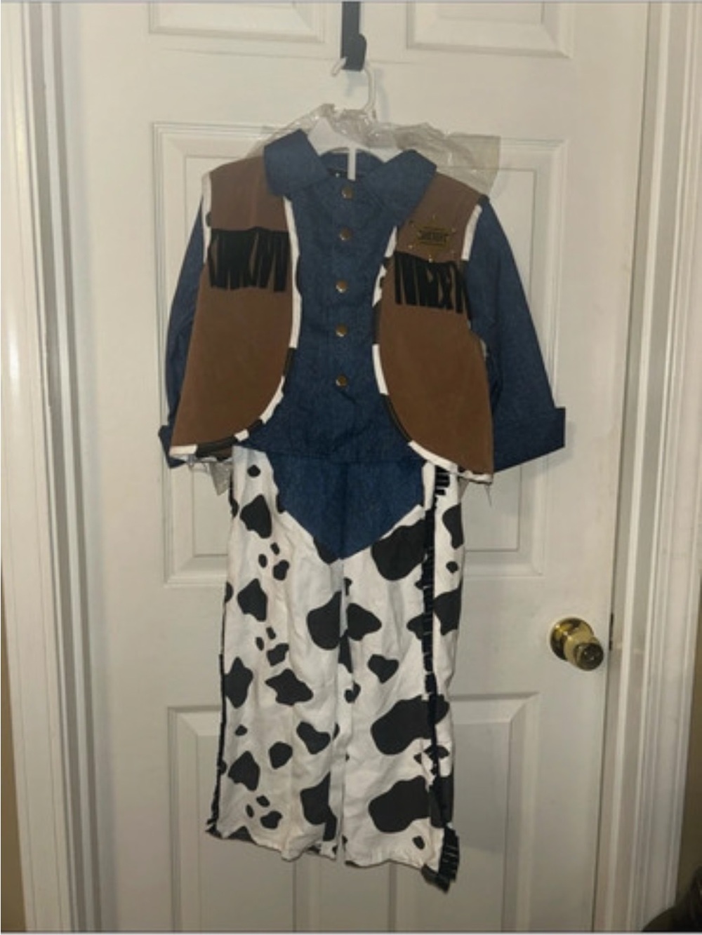 Children's Blue and Brown Western Cowboy Costume with Cow-Print Chaps